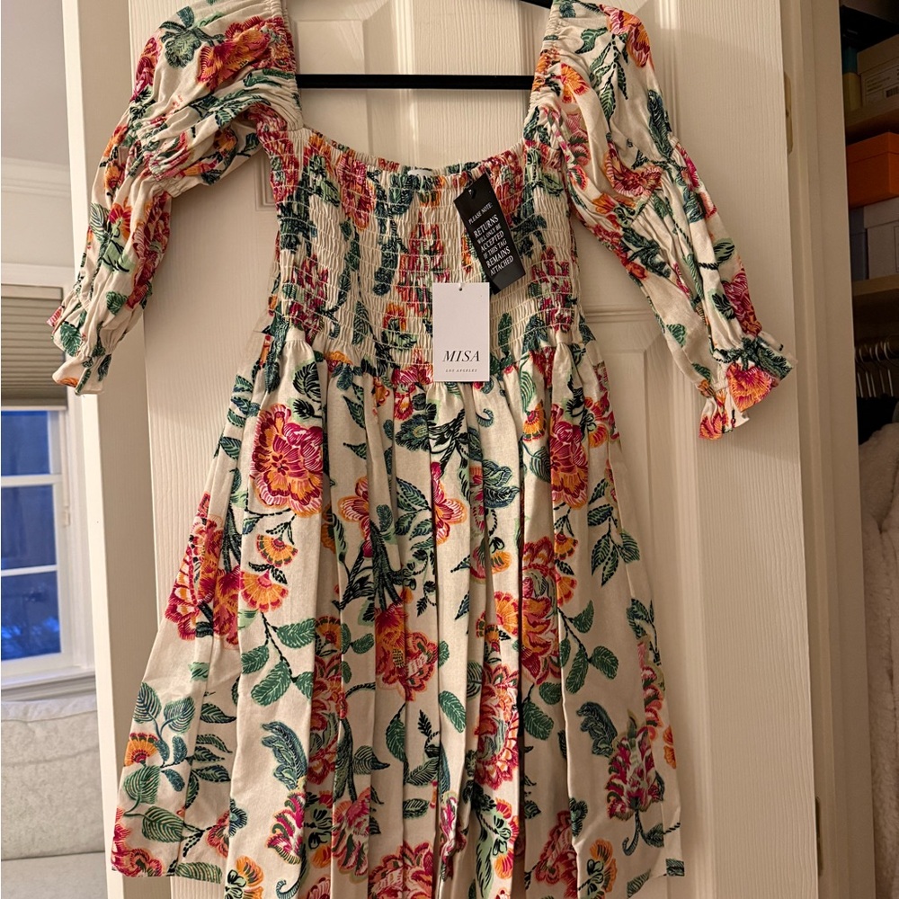 MISA Floral Dress with Puff Sleeves